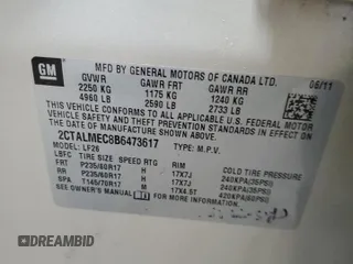 2011 GMC Terrain SLE-1 with VIN 2CTALMEC8B6473617, listed as a Copart auction lot 63227595 with 134,963 mi miles and Clean title. Bid and sale history available at DreamBid. Image 13.
