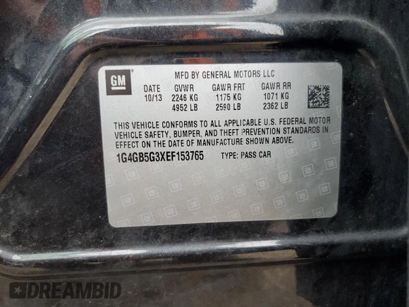 2014 Buick LaCrosse Leather with VIN 1G4GB5G3XEF153765, listed as a Copart auction lot 54138055 with 138,543 mi miles and Salvage Title. Bid and sale history available at DreamBid. Image 12.