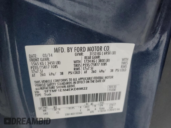 2014 Ford F-150 XL with VIN 1FTMF1EM4EKD89822, listed as a Copart auction lot 42751475 with 60,274 mi miles and Clean Title. Bid and sale history available at carsss.com. Image 12.
