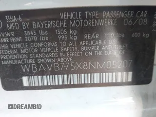 2008 BMW 3 Series 335i z VIN WBAVB775X8NM05207, wystawiony jako IAAI lot #42716561 z przebiegiem 213 753 mil mil oraz . Historia ofert i sprzedaży dostępna na DreamBid. Obrazek 9.