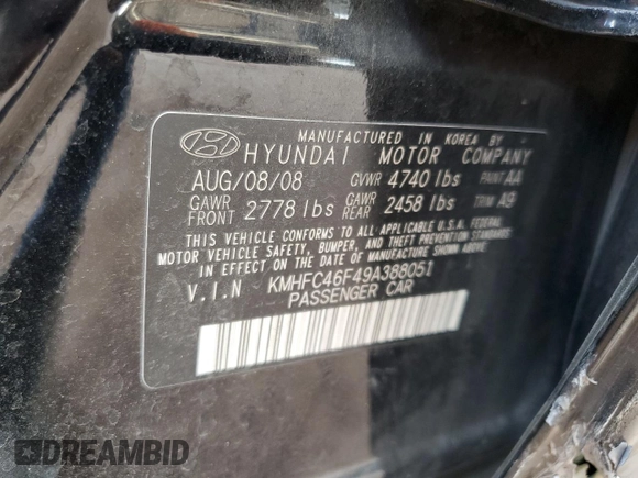 2009 Hyundai Azera Limited с VIN KMHFC46F49A388051, выставлен на аукционе Copart как лот 56252425 с пробегом 177 171 миль миль и Списание • Salvage title. История ставок и продаж доступна на DreamBid. Изображение 12.