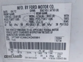 2012 Ford F-150 XL with VIN 1FTMF1CM6CKD65991, listed as a IAAI auction lot 41659767 with 263,099 mi miles. Bid and sale history available at carsss.com. Image 9.