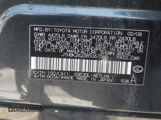 2008 Lexus IS 250 with VIN JTHBK262385067065, listed as a IAAI auction lot 41912493 with 171,644 mi miles. Bid and sale history available at carsss.com. Image 9.