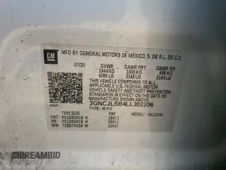 2020 Chevrolet Trax LT with VIN 3GNCJLSB4LL302206, listed as a Copart auction lot 62803015 with 154,836 mi miles and Salvage title. Bid and sale history available at DreamBid. Image 13.