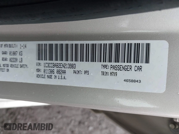 2014 Chrysler 200 LX with VIN 1C3CCBAB2EN213983, listed as a IAAI auction lot 42006774 with 80,615 mi miles and . Bid and sale history available at carsss.com. Image 9.