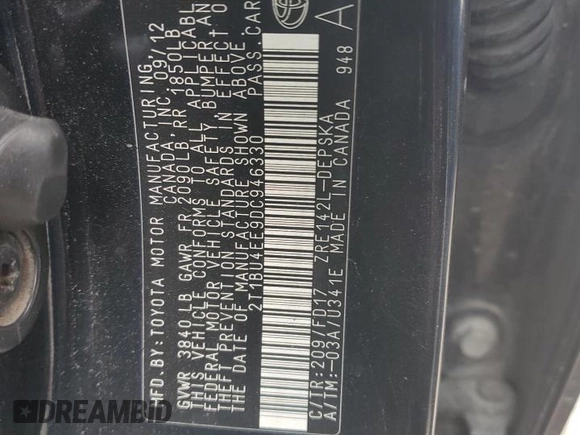 2013 Toyota Corolla L with VIN 2T1BU4EE9DC946330, listed as a Copart auction lot 53689365 with Not Provided miles and Non Repairable. Bid and sale history available at DreamBid. Image 14.