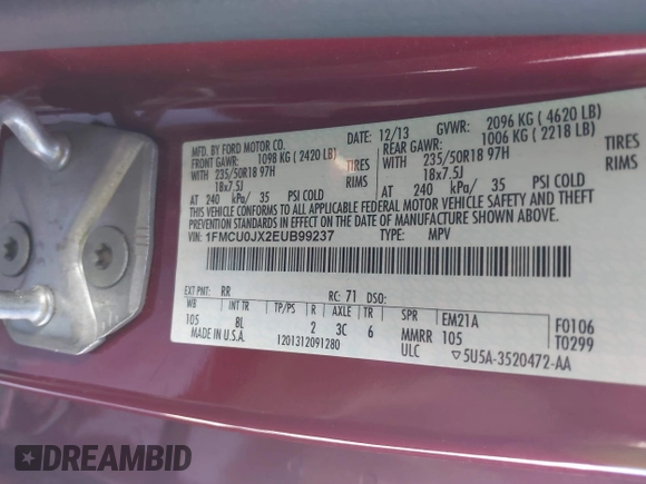 2014 Ford Escape Titanium with VIN 1FMCU0JX2EUB99237, listed as a IAAI auction lot 41850772 with 1 mi miles. Bid and sale history available at carsss.com. Image 9.