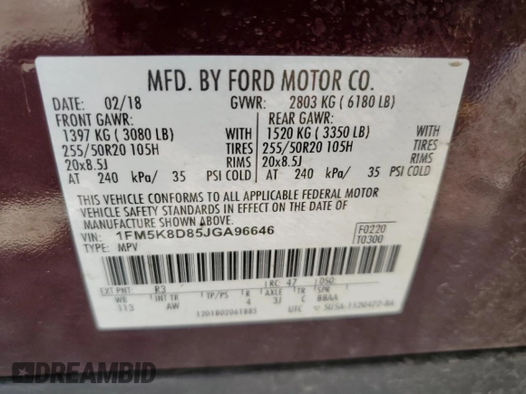 2018 Ford Explorer XLT with VIN 1FM5K8D85JGA96646, listed as a Copart auction lot 57158185 with 90,657 mi miles and Salvage title. Bid and sale history available at DreamBid. Image 14.