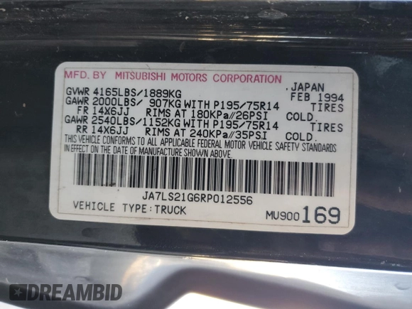 1994 Mitsubishi Mighty Max z VIN JA7LS21G6RP012556, wystawiony jako Copart lot #44242825 z przebiegiem 213 338 mil mil oraz Szkoda całkowita • Salvage title. Historia ofert i sprzedaży dostępna na DreamBid. Obrazek 12.