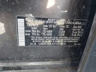 2023 Hyundai Santa Fe SEL with VIN 5NMS34AJ0PH517890, listed as a IAAI auction lot 41891400 with 48,502 mi miles. Bid and sale history available at carsss.com. Image 9.
