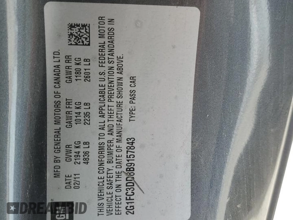 2011 Chevrolet Camaro 2LT z VIN 2G1FC3DD8B9157843, wystawiony jako Copart lot #56409905 z przebiegiem 60 097 mil mil oraz Szkoda całkowita • Salvage title. Historia ofert i sprzedaży dostępna na DreamBid. Obrazek 13.