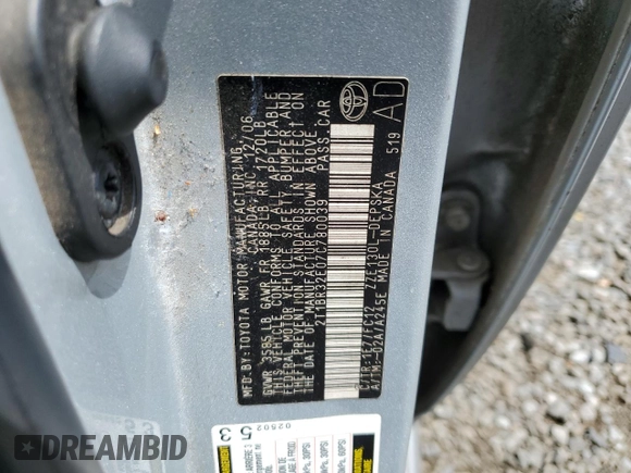 2007 Toyota Corolla CE with VIN 2T1BR32E07C780039, listed as a Copart auction lot 51147145 with Not Provided miles and Salvage Title. Bid and sale history available at DreamBid. Image 12.