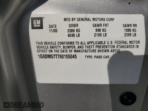 2006 Cadillac CTS with VIN 1G6DM57T760155045, listed as a Copart auction lot 58527425 with 217,164 mi miles and Salvage title. Bid and sale history available at DreamBid. Image 12.