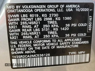 2021 Volkswagen Atlas SEL R-Line with VIN 1V2SR2CA2MC536126, listed as a Copart auction lot 77380434 with 29,550 mi miles and Salvage title. Bid and sale history available at DreamBid. Image 14.