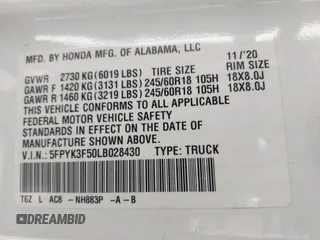 2020 Honda Ridgeline RTL with VIN 5FPYK3F50LB028430, listed as a IAAI auction lot 42033090 with Not provided miles and . Bid and sale history available at DreamBid. Image 9.