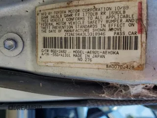 1990 Toyota Corolla z VIN JT2AE94A3L3318946, wystawiony jako Copart lot #59189514 z przebiegiem 115 252 mil mil oraz Czysty tytuł • Clean title. Historia ofert i sprzedaży dostępna na DreamBid. Obrazek 12.