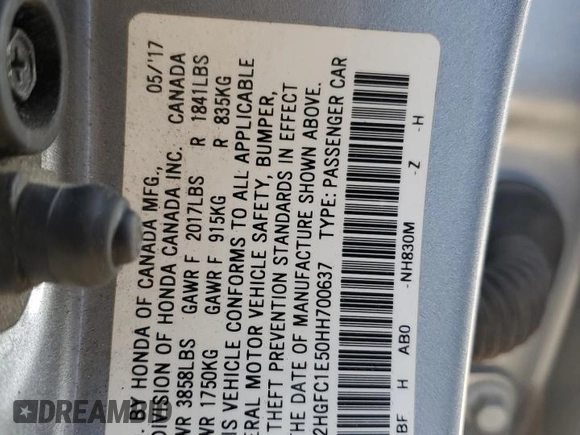 2017 Honda Civic Sedan Si with VIN 2HGFC1E50HH700637, listed as a Copart auction lot 46353815 with 141,533 mi miles and Salvage Title. Bid and sale history available at carsss.com. Image 12.