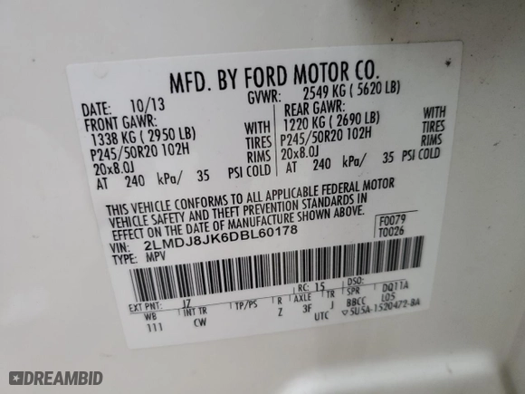 2013 Lincoln MKX with VIN 2LMDJ8JK6DBL60178, listed as a Copart auction lot 50277075 with 187,523 mi miles and Salvage Title. Bid and sale history available at carsss.com. Image 15.