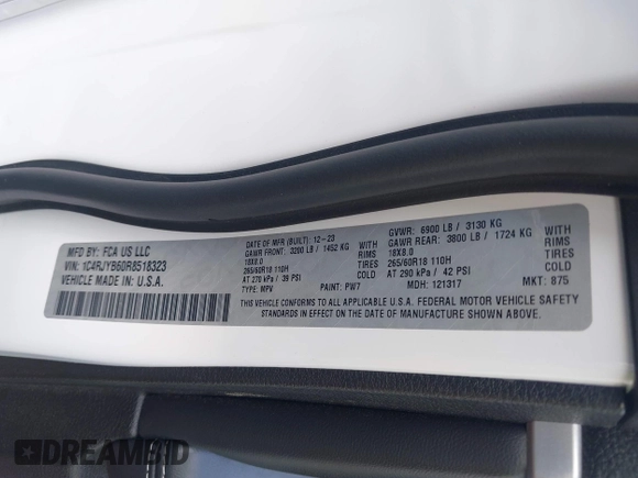 2024 Jeep Grand Cherokee с VIN 1C4RJYB60R8518323, выставлен на аукционе IAAI как лот 42462599 с пробегом 56 463 миль миль и . История ставок и продаж доступна на DreamBid. Изображение 9.