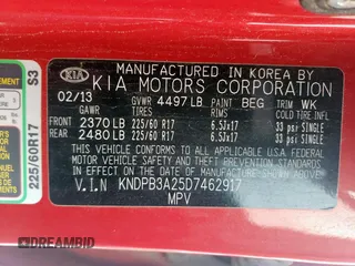 2013 Kia Sportage LX with VIN KNDPB3A25D7462917, listed as a Copart auction lot 55827725 with 230,877 mi miles and Clean title. Bid and sale history available at DreamBid. Image 12.