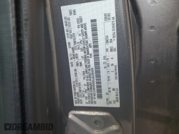 2013 Ford Escape SEL with VIN 1FMCU9H93DUA35005, listed as a Copart auction lot 63867005 with 209,362 mi miles and Clean title. Bid and sale history available at DreamBid. Image 13.