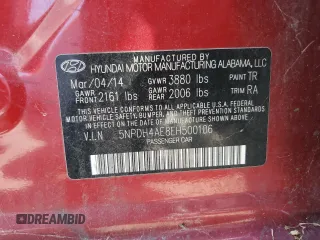 2014 Hyundai Elantra SE with VIN 5NPDH4AE8EH500106, listed as a Copart auction lot 62905174 with 126,750 mi miles and Clean Title. Bid and sale history available at DreamBid. Image 12.