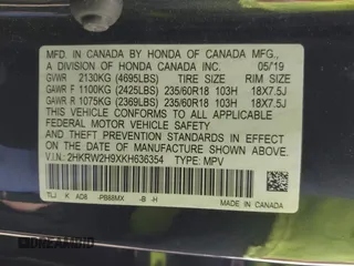 2019 Honda CR-V Touring with VIN 2HKRW2H9XKH636354, listed as a IAAI auction lot 41902615 with 66,781 mi miles and . Bid and sale history available at DreamBid. Image 9.