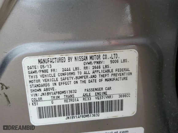 2013 Infiniti M37 with VIN JN1BY1AP8DM513632, listed as a Copart auction lot 41443245 with 151,701 mi miles and Salvage Title. Bid and sale history available at carsss.com. Image 12.