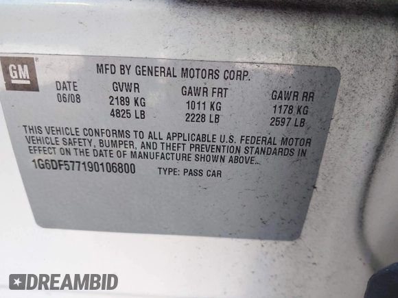 2009 Cadillac CTS RWD с VIN 1G6DF577190106800, выставлен на аукционе IAAI как лот 42316470 с пробегом 147 836 миль миль и . История ставок и продаж доступна на DreamBid. Изображение 9.