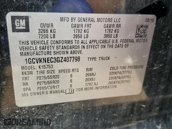 2016 Chevrolet Silverado 1500 Work Truck with VIN 1GCVKNEC3GZ407798, listed as a Copart auction lot 54621265 with 177,956 mi miles and Salvage Title. Bid and sale history available at DreamBid. Image 12.