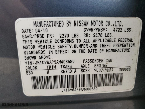 2010 Infiniti G37 Sedan Journey with VIN JN1CV6AP9AM406580, listed as a Copart auction lot 51365935 with 220,838 mi miles and Salvage Title. Bid and sale history available at carsss.com. Image 14.