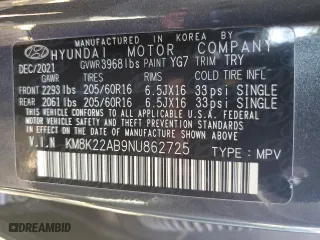 2022 Hyundai Kona SE with VIN KM8K22AB9NU862725, listed as a Copart auction lot 73019444 with 0 mi miles and Salvage Title. Bid and sale history available at carsss.com. Image 12.