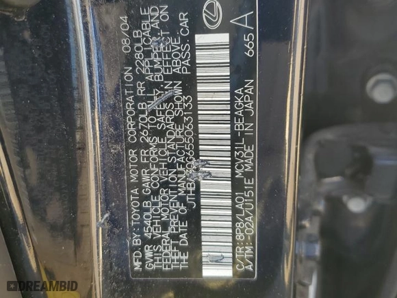 2005 Lexus ES 330 with VIN JTHBA30G655063133, listed as a Copart auction lot 77601574 with 0 mi miles and Salvage Title. Bid and sale history available at carsss.com. Image 12.
