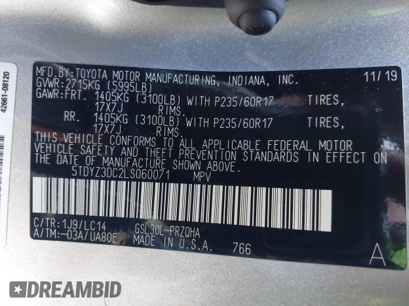 2020 Toyota Sienna XLE Auto Access Seat with VIN 5TDYZ3DC2LS060071, listed as a IAAI auction lot 39987444 with 67,404 mi miles. Bid and sale history available at carsss.com. Image 9.