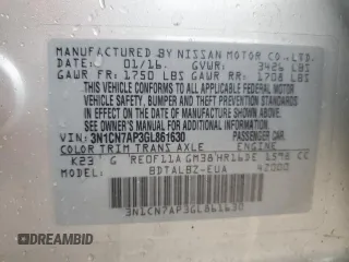 2016 Nissan Versa SV with VIN 3N1CN7AP3GL861630, listed as a Copart auction lot 56361815 with 107,845 mi miles and Salvage title. Bid and sale history available at DreamBid. Image 12.