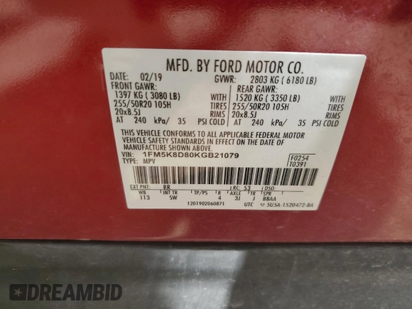 2019 Ford Explorer XLT with VIN 1FM5K8D80KGB21079, listed as a Copart auction lot 63299605 with 112,190 mi miles and Salvage title. Bid and sale history available at DreamBid. Image 13.