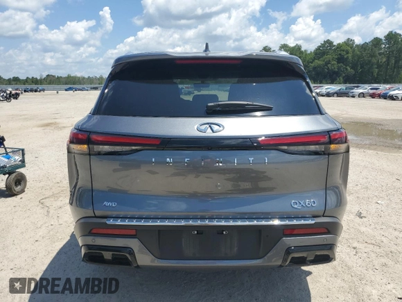 2023 Infiniti QX60 Luxe z VIN 5N1DL1FS1PC361586, wystawiony jako Copart lot #57611024 z przebiegiem 12 507 mil mil oraz Szkoda całkowita • Salvage title. Historia ofert i sprzedaży dostępna na DreamBid. Obrazek 6.