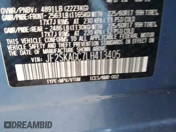 2020 Subaru Forester Premium with VIN JF2SKAGC7LH413405, listed as a Copart auction lot 44253575 with 38,514 mi miles and Salvage Title. Bid and sale history available at carsss.com. Image 15.