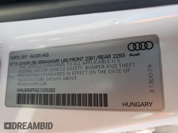 2016 Audi A3 2.0T Premium Plus with VIN WAUE8GFFXG1025282, listed as a Copart auction lot 63731573 with 109,835 mi miles. Bid and sale history available at carsss.com. Image 12.