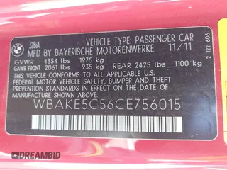 2012 BMW 3 Series 328i with VIN WBAKE5C56CE756015, listed as a IAAI auction lot 41760606 with 62,304 mi miles and . Bid and sale history available at DreamBid. Image 9.