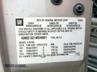2004 Chevrolet Tahoe LS z VIN 1GNEC13Z14R249851, wystawiony jako Copart lot #48236485 z przebiegiem 185 088 mil mil oraz Szkoda całkowita • Salvage title. Historia ofert i sprzedaży dostępna na DreamBid. Obrazek 13.