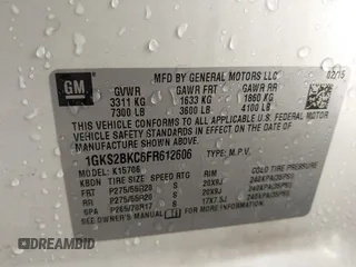 2015 GMC Yukon SLT with VIN 1GKS2BKC6FR612606, listed as a IAAI auction lot 41096580 with Not Provided miles and . Bid and sale history available at DreamBid. Image 9.