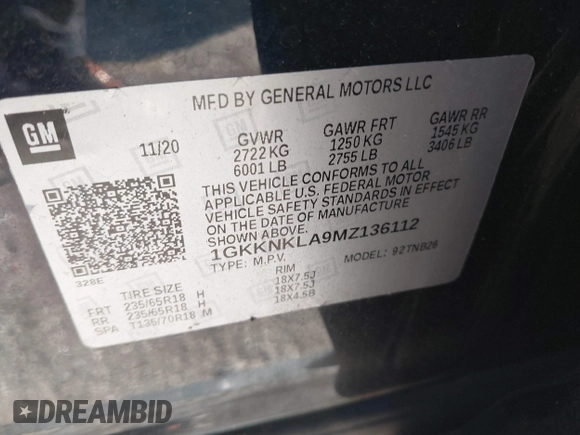 2021 GMC Acadia SLE with VIN 1GKKNKLA9MZ136112, listed as a IAAI auction lot 41212337 with 76,827 mi miles and . Bid and sale history available at DreamBid. Image 9.
