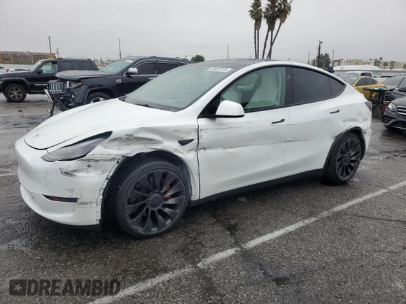 2023 Tesla Model Y Performance with VIN 7SAYGDEF1PF809654, listed as a Copart auction lot 43981915 with 16,401 mi miles and Salvage Title. Bid and sale history available at DreamBid. Image 1.