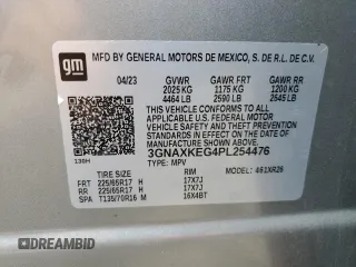 2023 Chevrolet Equinox LT with VIN 3GNAXKEG4PL254476, listed as a Copart auction lot 59874205 with 45,399 mi miles and Non repairable. Bid and sale history available at DreamBid. Image 14.