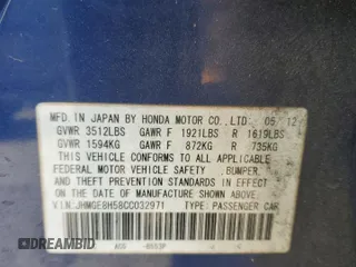 2012 Honda Fit Sport with VIN JHMGE8H58CC032971, listed as a Copart auction lot 51586445 with 125,128 mi miles and Salvage Title. Bid and sale history available at carsss.com. Image 13.