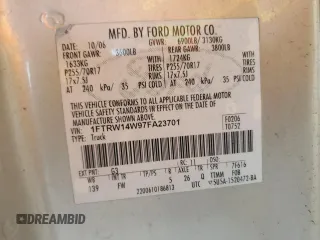 2007 Ford F-150 XLT z VIN 1FTRW14W97FA23701, wystawiony jako Copart lot #44778965 z przebiegiem 185 750 mil mil oraz Czysty tytuł • Clean title. Historia ofert i sprzedaży dostępna na DreamBid. Obrazek 12.