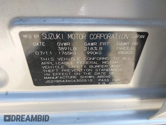 2012 Suzuki SX4 Crossover with VIN JS2YB5A36C6300510, listed as a IAAI auction lot 42140760 with 110,498 mi miles and . Bid and sale history available at carsss.com. Image 9.