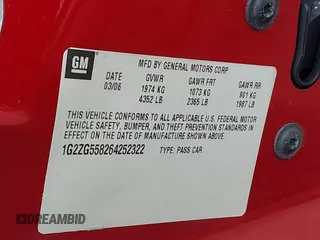 2006 Pontiac G6 6-Cyl with VIN 1G2ZG558264252322, listed as a IAAI auction lot 42498696 with 230,837 mi miles and . Bid and sale history available at DreamBid. Image 9.