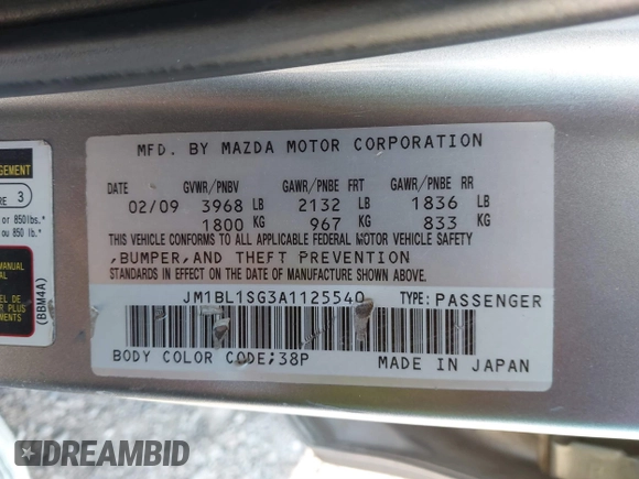 2010 Mazda 3 i Sport with VIN JM1BL1SG3A1125540, listed as a IAAI auction lot 41856663 with 135,915 mi miles and . Bid and sale history available at DreamBid. Image 9.